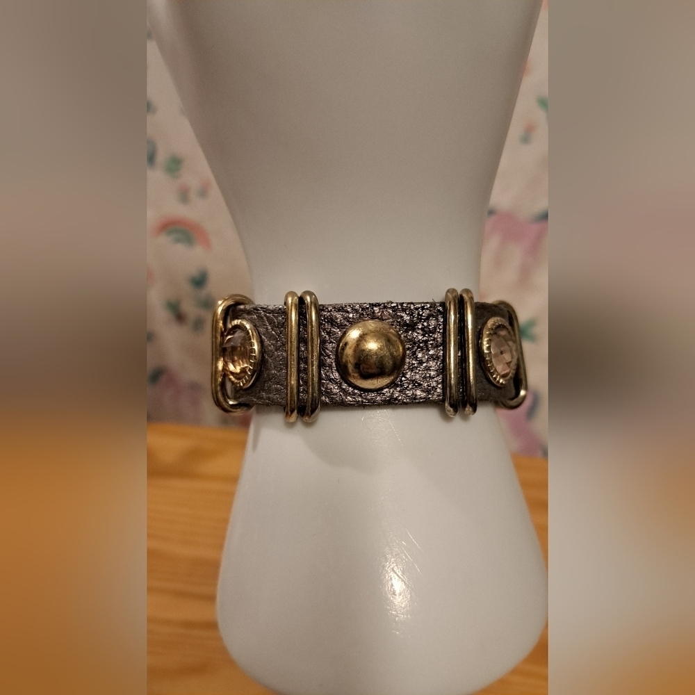 EUC Vintage King Star Metallic Leather Grunge Moto Goth Bling Bracelet Jewelry - Picture 3 of 5